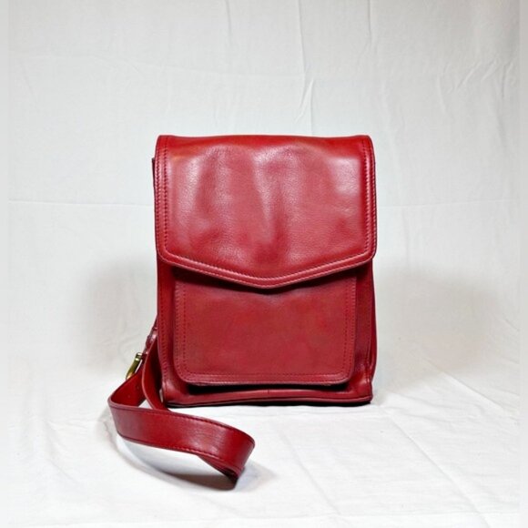 Vintage Fossil 1954 Red Leather Flap Accordion Cross Body Bag - Picture 2 of 11